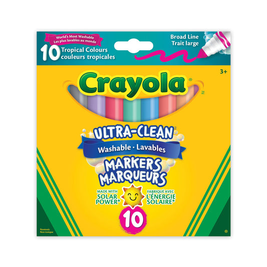 Crayola Ultra-Clean Washable Broad Line Markers, Tropical Colours, 10 Count (Case of 12)