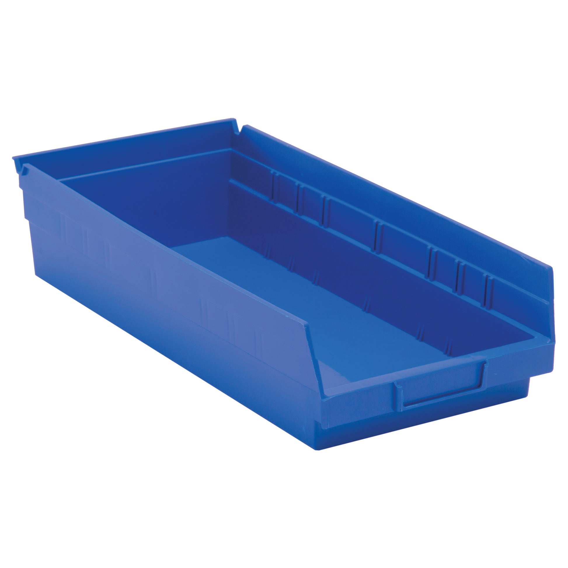 Shelf Bins, 8-3/8" W x 4" H x 17-7/8" D, Blue, 40 lbs. Capacity