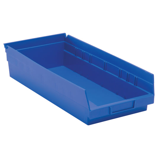 Shelf Bins, 8-3/8" W x 4" H x 17-7/8" D, Blue, 40 lbs. Capacity