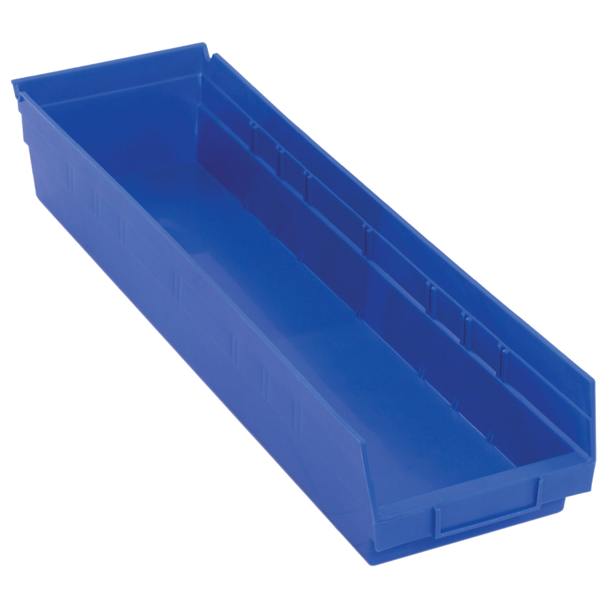Shelf Bins, 6-5/8" W x 4" H x 23-5/8" D, Blue, 50 lbs. Capacity