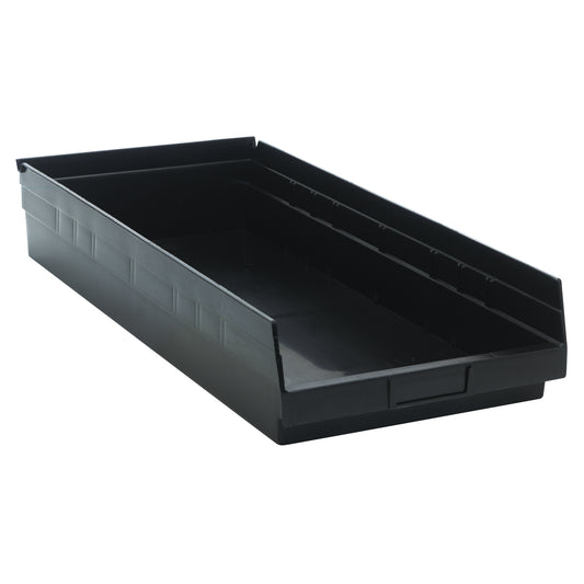 Economy Shelf Bin, 11-1/8" W x 4" H x 23-5/8" D, Black, 60 lbs. Capacity