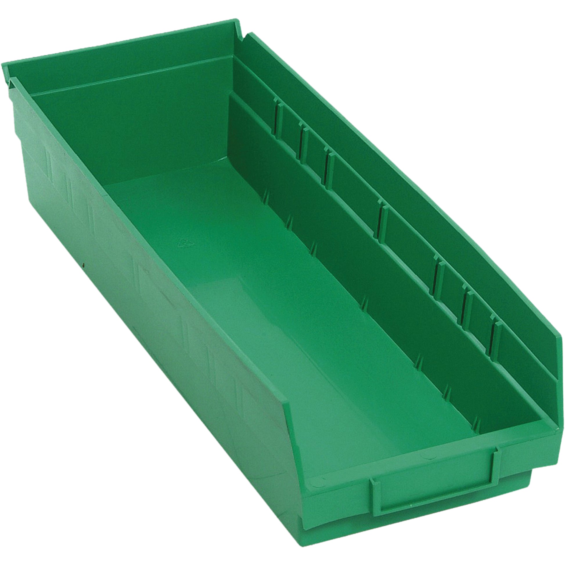 Shelf Bins, 6-5/8" W x 4" H x 17-7/8" D, Green, 40 lbs. Capacity