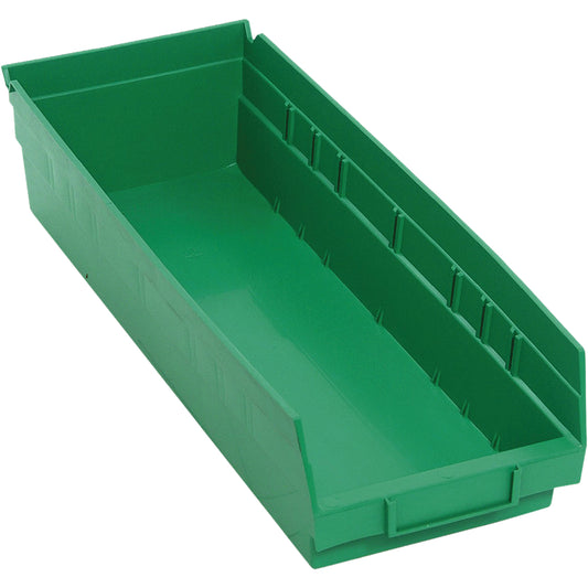 Shelf Bins, 6-5/8" W x 4" H x 17-7/8" D, Green, 40 lbs. Capacity