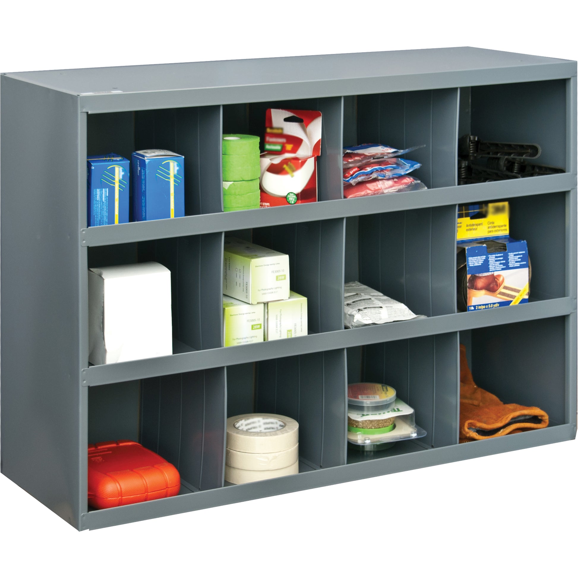 Storage Bin Cabinets, Steel, 12 Drawers, 33-3/4" x 12" x 23-7/8", Grey