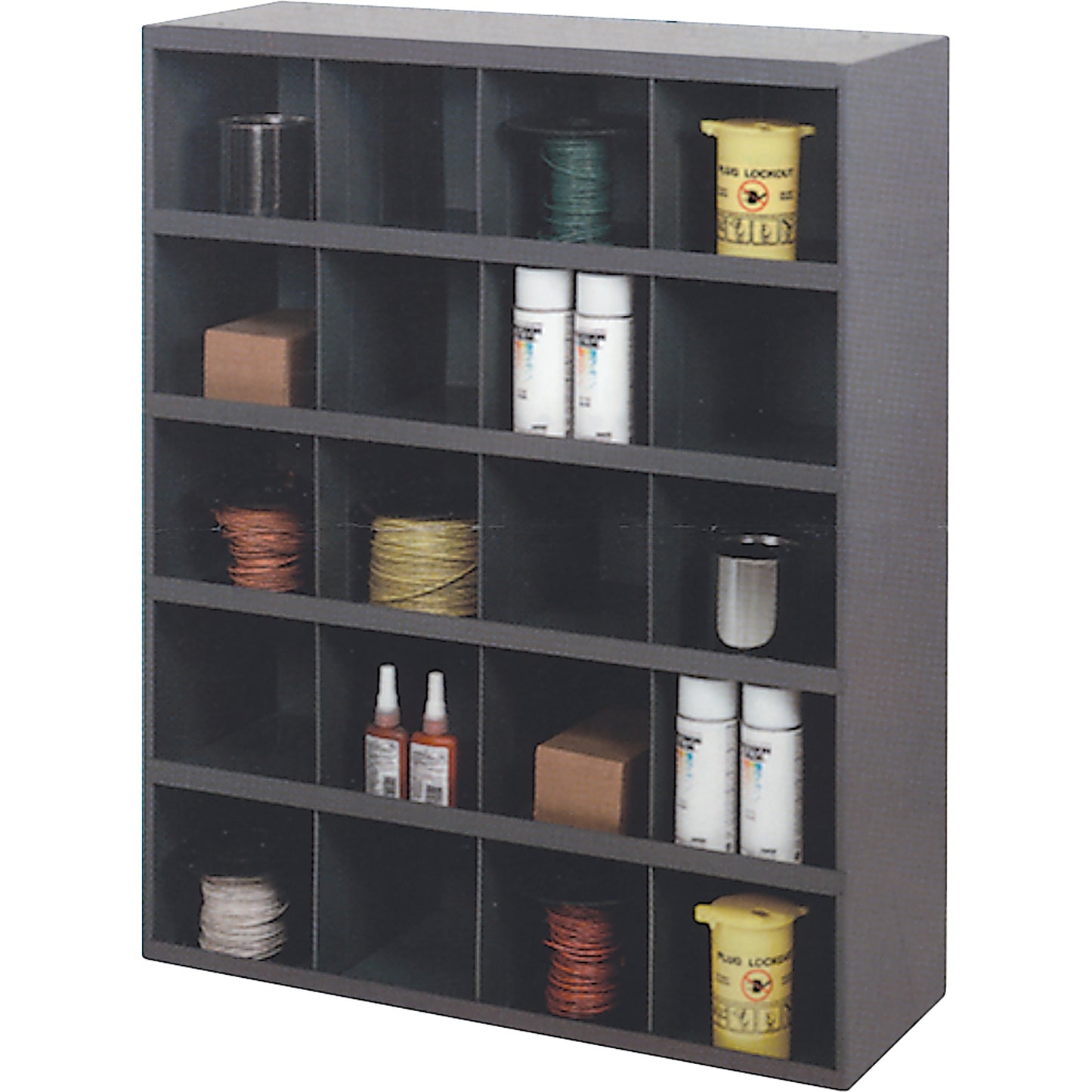 Storage Bin Cabinets, Steel, 20 Drawers, 33-3/4" x 12" x 42", Grey