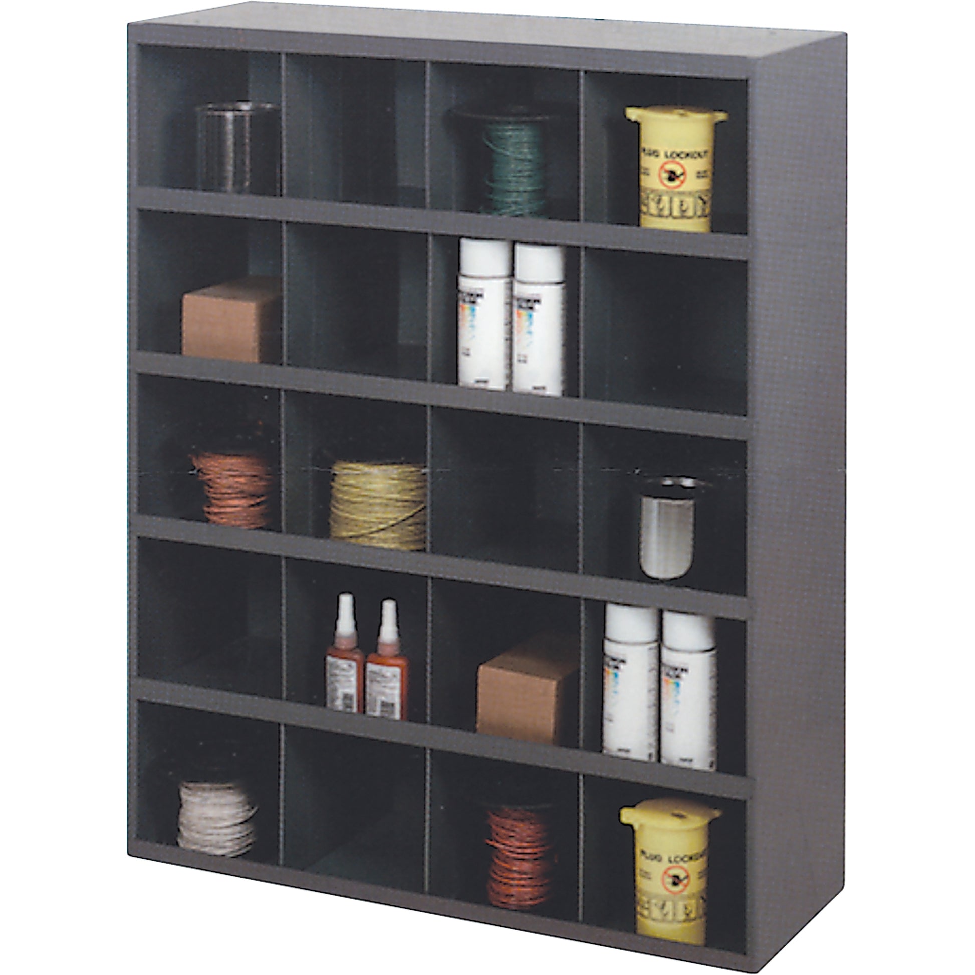 Storage Bin Cabinets, Steel, 20 Drawers, 33-3/4" x 12" x 42", Grey