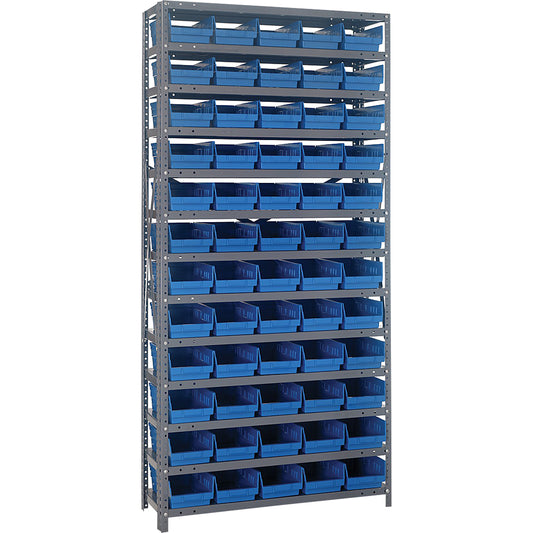 Storage Shelf Unit with Bins, Steel, Boltless, 800 lbs. Capacity, 36" W x 76" H x 12" D