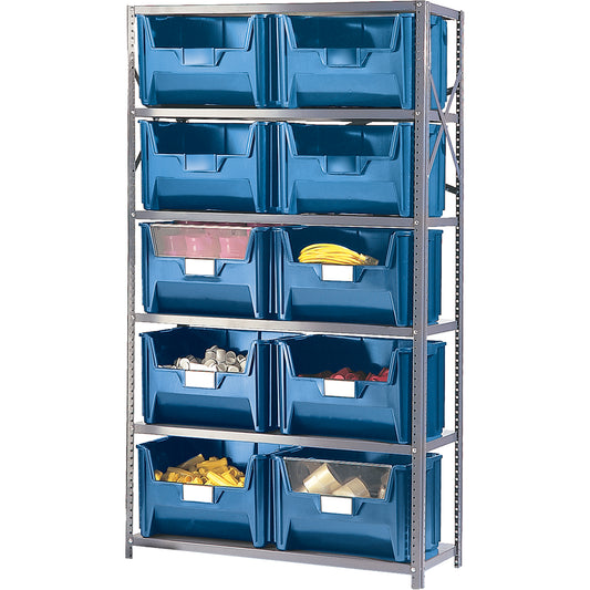 Shelving Unit with Stacking Bins, Steel, Boltless, 650 lbs. Capacity, 42" W x 75" H x 18" D