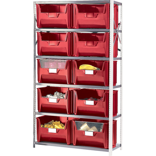 Shelving Unit with Stacking Bins, Steel, Boltless, 650 lbs. Capacity, 42" W x 76" H x 18" D