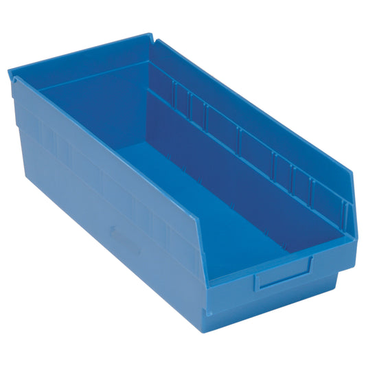 Store More™ Plastic Shelf Bins, 8-3/8" W x 6" H x 17-7/8" D, Blue, 70 lbs. Capacity