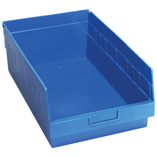 Store More™ Plastic Shelf Bins, 11-1/8" W x 6" H x 17-7/8" D, Blue, 70 lbs. Capacity