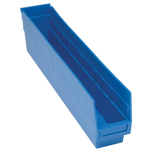 Store More™ Plastic Shelf Bins, 4-1/8" W x 6" H x 23-5/8" D, Blue, 90 lbs. Capacity