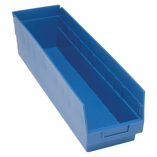 Store More™ Plastic Shelf Bins, 6-5/8" W x 6" H x 23-5/8" D, Blue, 90 lbs. Capacity