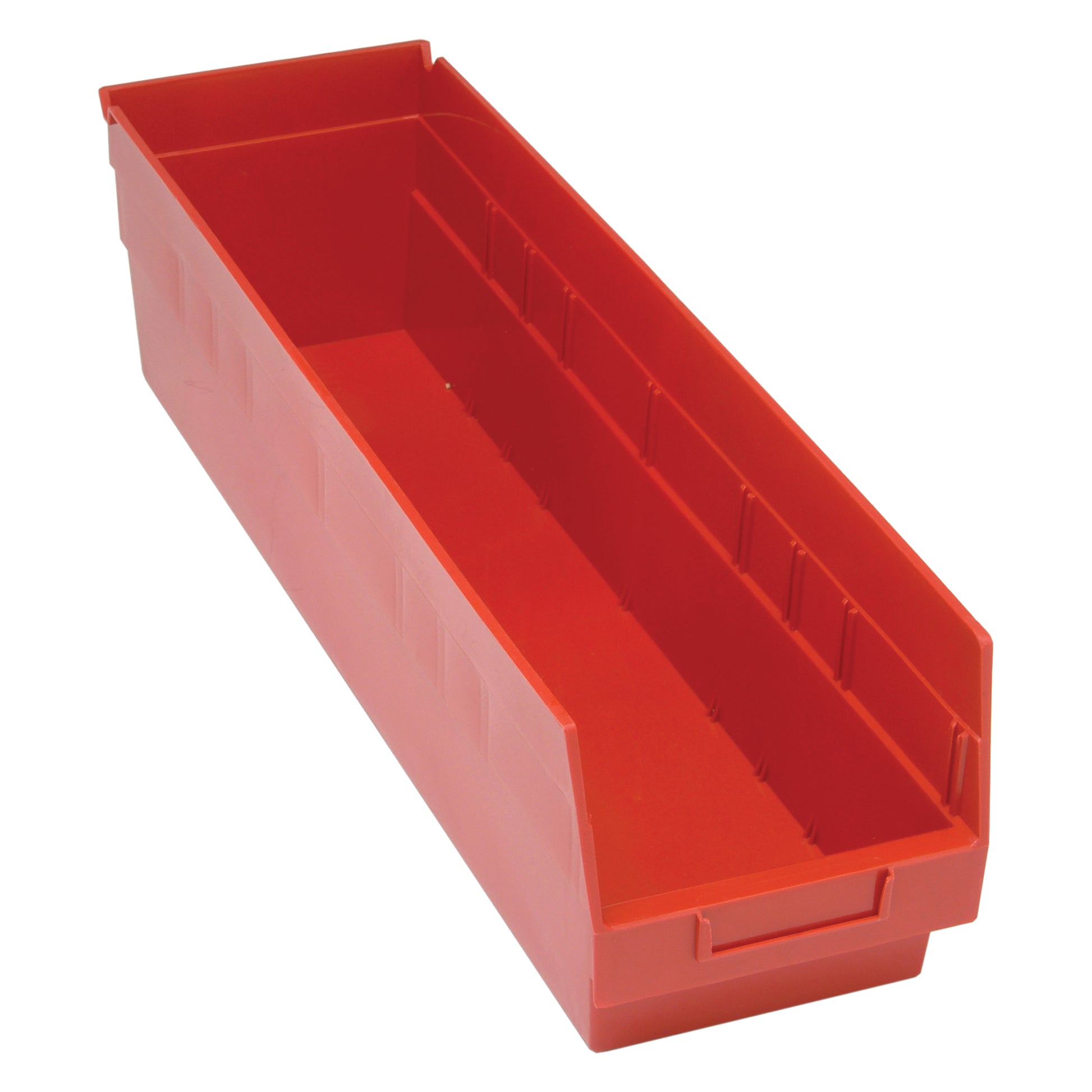 Store More™ Plastic Shelf Bins, 6-5/8" W x 6" H x 23-5/8" D, Red, 90 lbs. Capacity