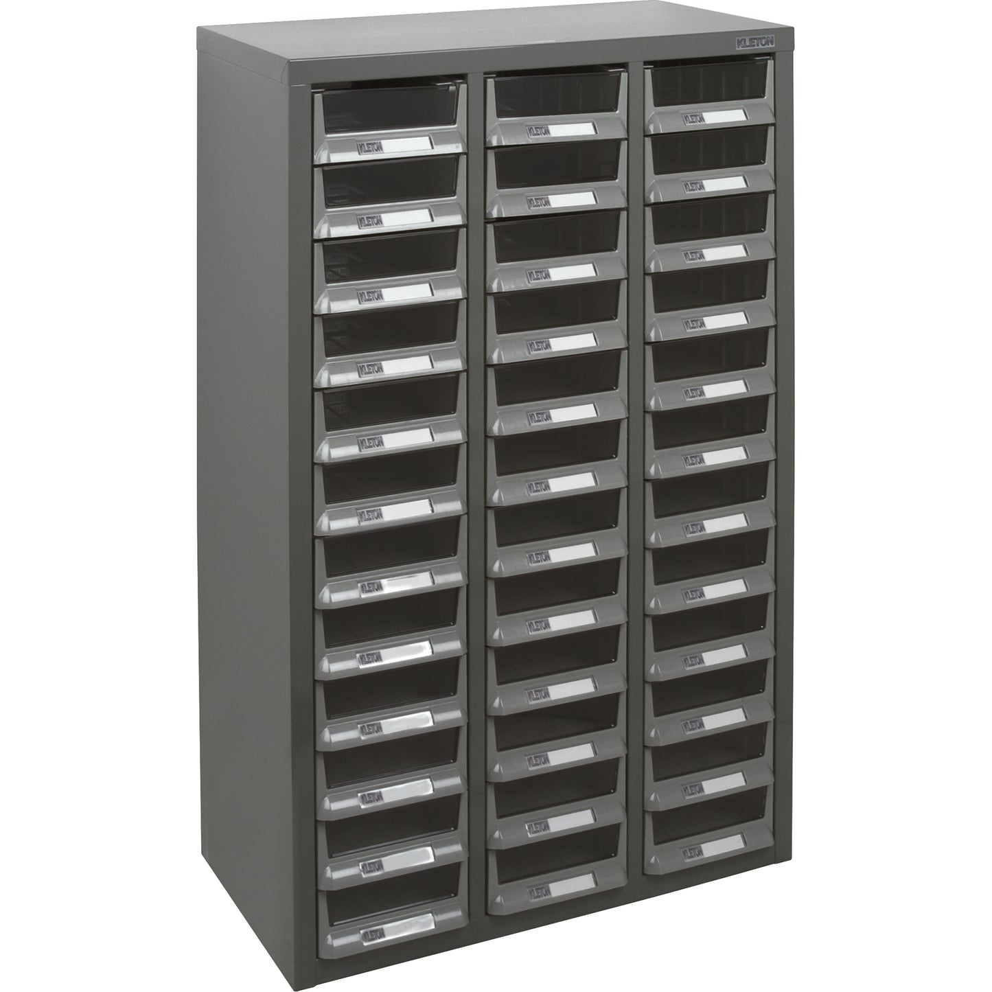 KPC-100 Parts Cabinet, Galvanized Steel, 36 Drawers, 23" x 11-2/5" x 36-9/10", Grey