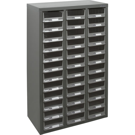 KPC-100 Parts Cabinet, Galvanized Steel, 36 Drawers, 23" x 11-2/5" x 36-9/10", Grey