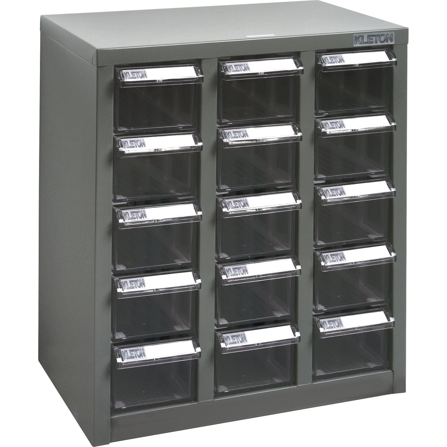 KPC-500 Parts Cabinet, Steel, 15 Drawers, 14" x 8-2/3" x 16-1/3", Grey