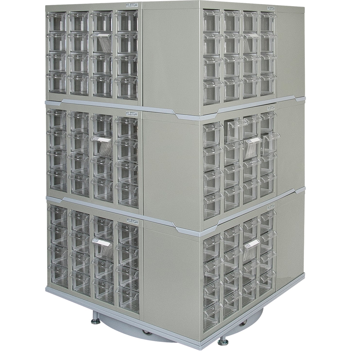 Heavy-Duty Industrial Carousel Drawer Cabinet, Steel, 192 Drawers, 27" W x 27" D x 48" H, Grey