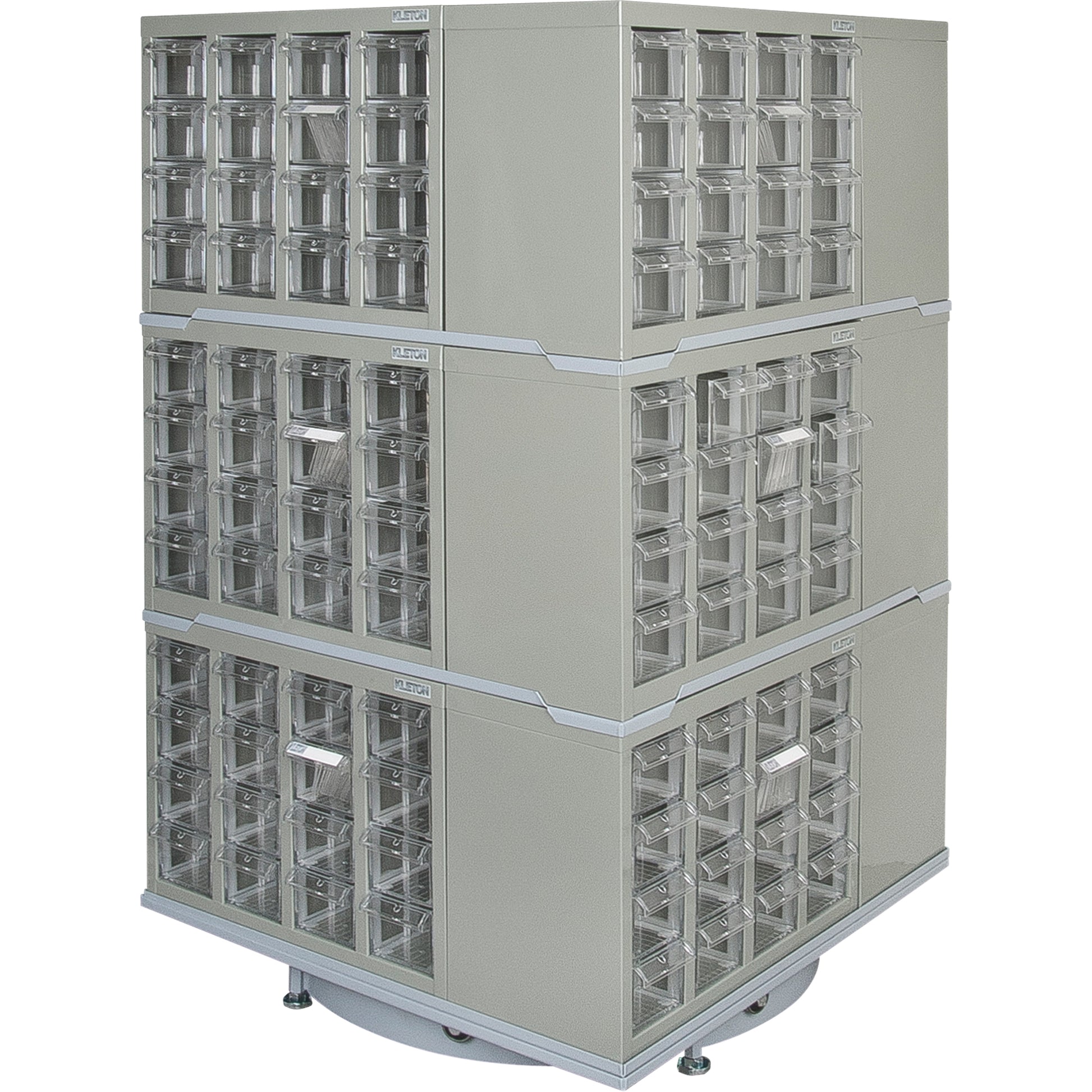 Heavy-Duty Industrial Carousel Drawer Cabinet, Steel, 192 Drawers, 27" W x 27" D x 48" H, Grey