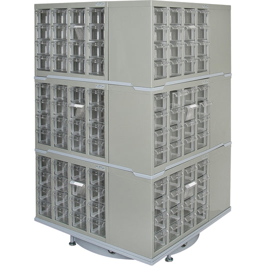 Heavy-Duty Industrial Carousel Drawer Cabinet, Steel, 192 Drawers, 27" W x 27" D x 48" H, Grey