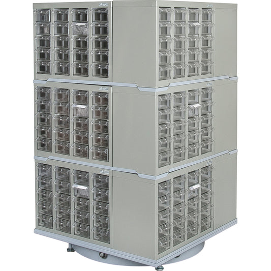 Heavy-Duty Industrial Carousel Drawer Cabinet, Steel, 240 Drawers, 27" W x 27" D x 48" H, Grey