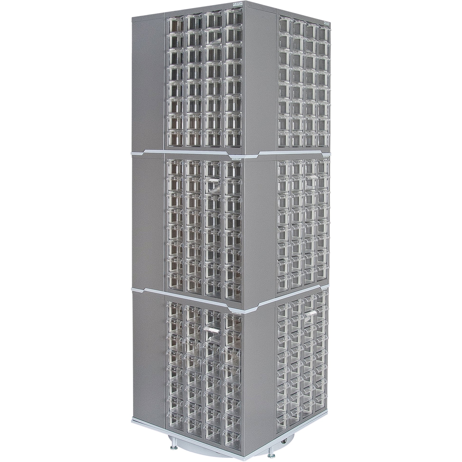 Heavy-Duty Industrial Carousel Drawer Cabinet, Steel, 384 Drawers, 27" W x 27" D x 80" H, Grey