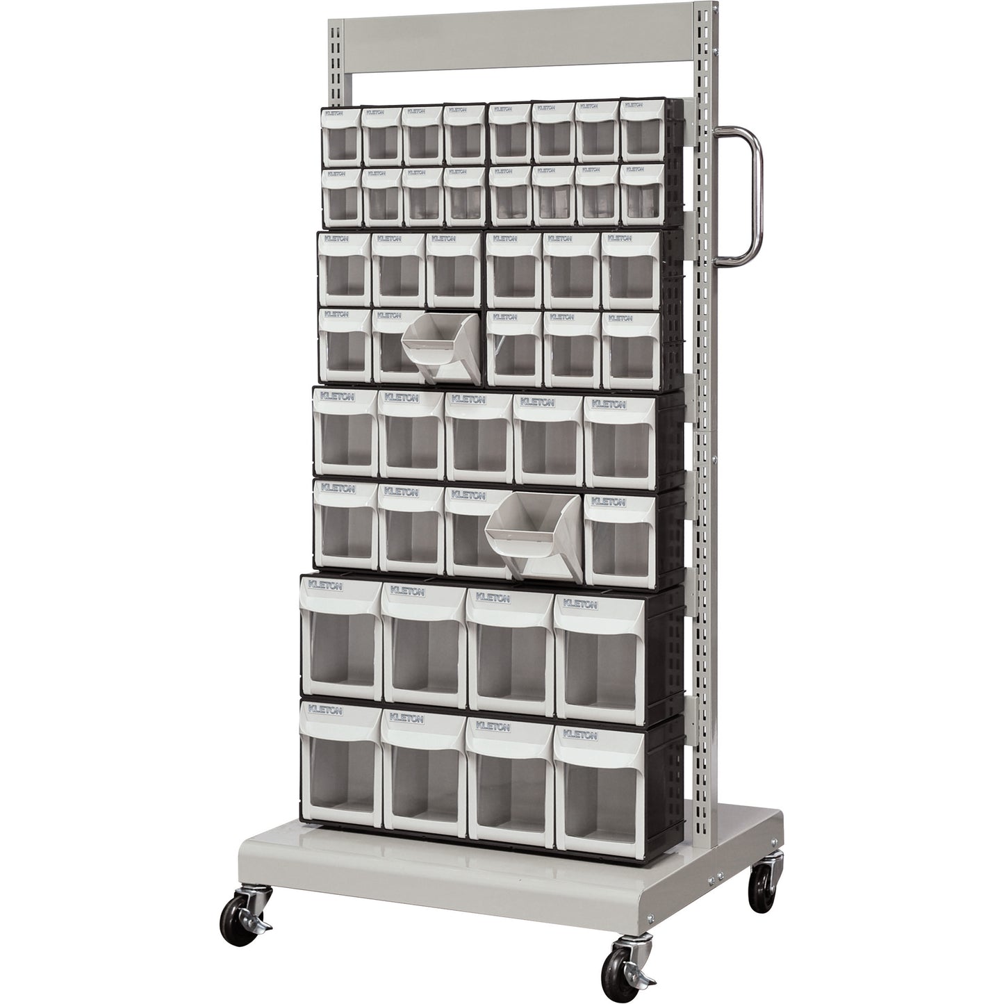 Mobile Tilt Bin Rack, Single-sided, 46 bins, 26-1/4" W x 22" D x 57-1/2" H