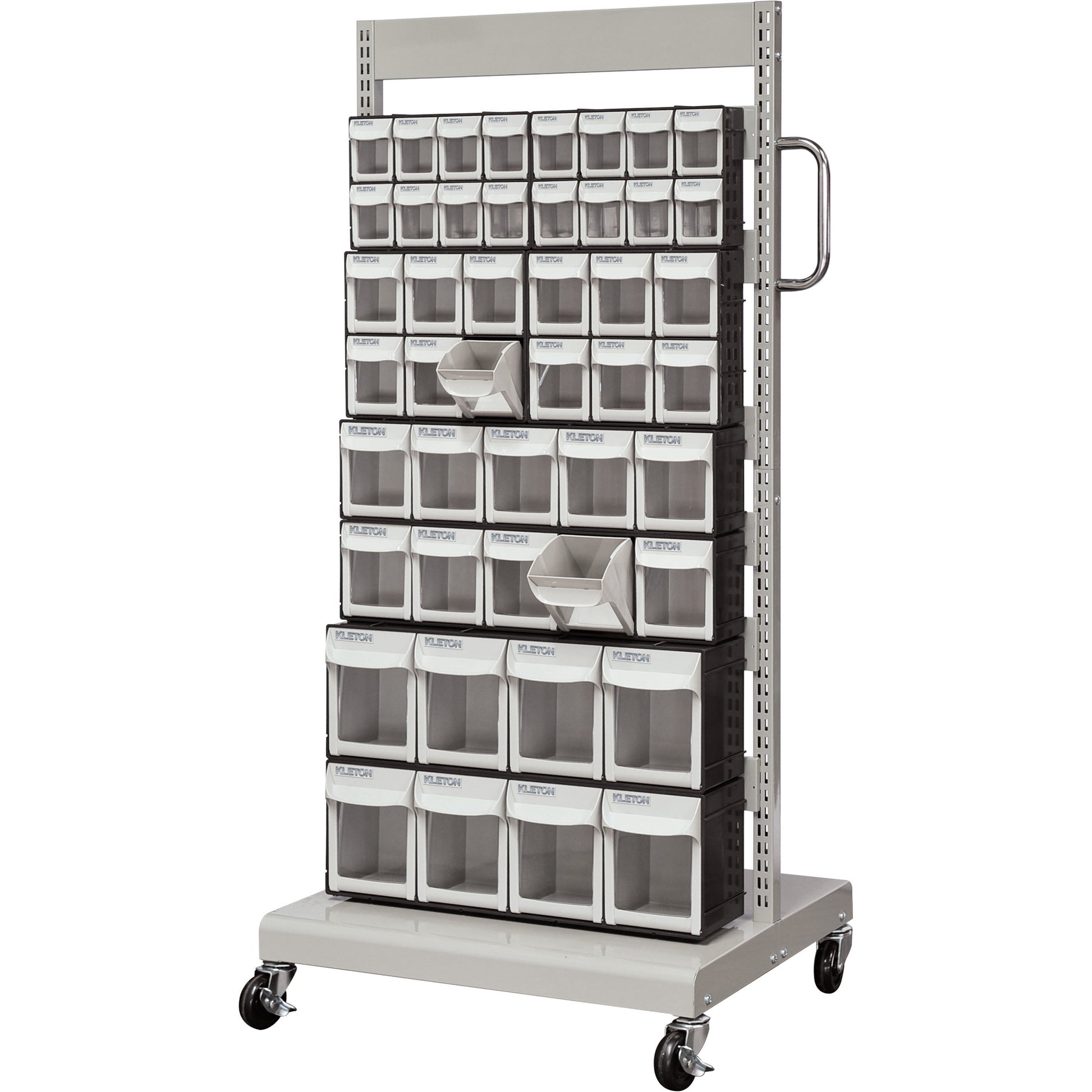 Mobile Tilt Bin Rack, Single-sided, 46 bins, 26-1/4" W x 22" D x 57-1/2" H