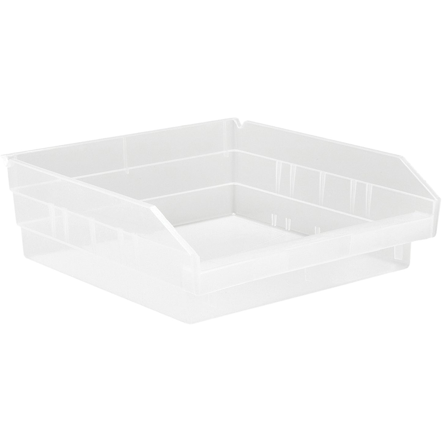 Shelf Bins, 11-1/8" W x 4" H x 11-5/8" D, Clear, 30 lbs. Capacity
