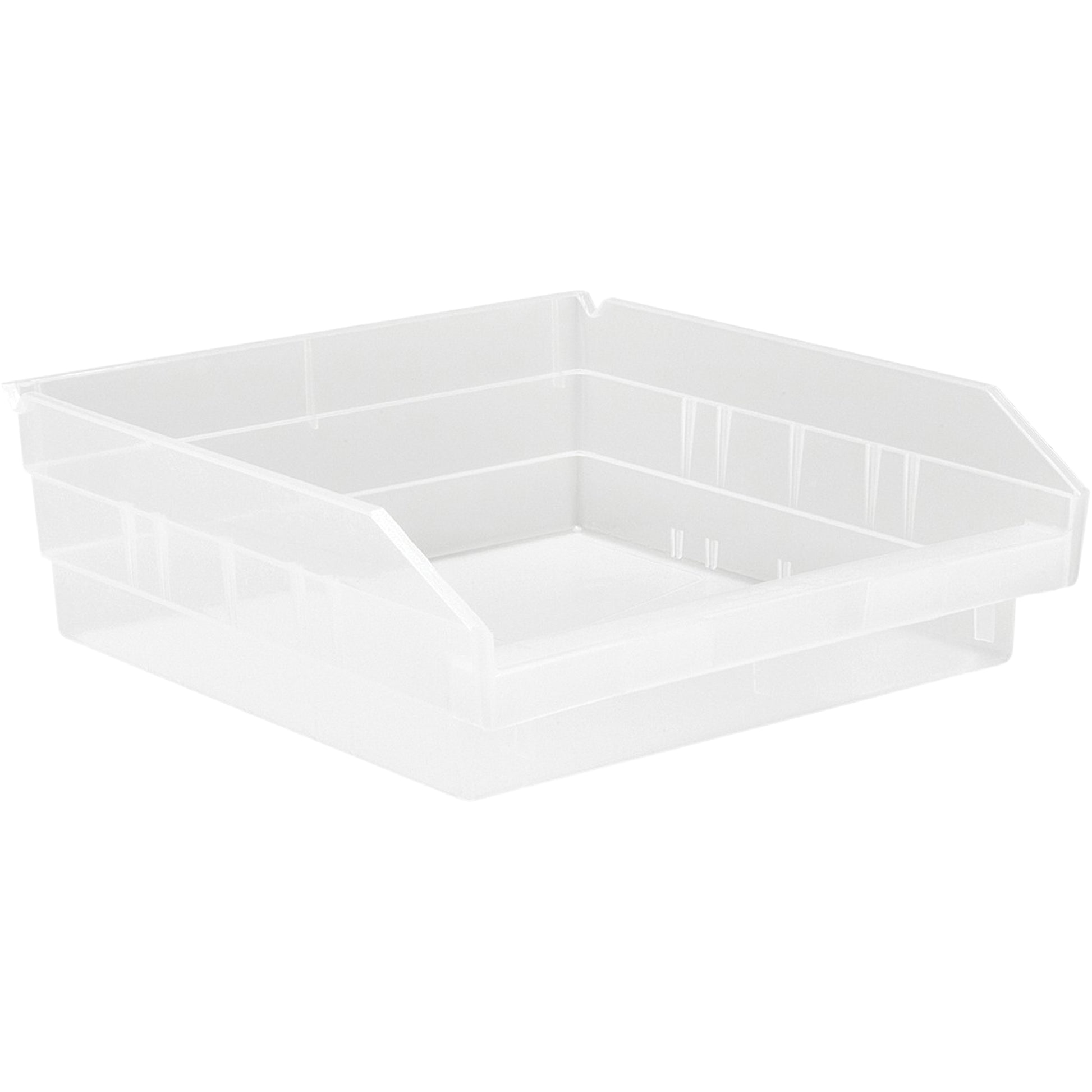 Shelf Bins, 11-1/8" W x 4" H x 11-5/8" D, Clear, 30 lbs. Capacity