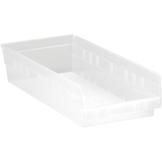 Shelf Bins, 8-3/8" W x 4" H x 17-7/8" D, Clear, 40 lbs. Capacity