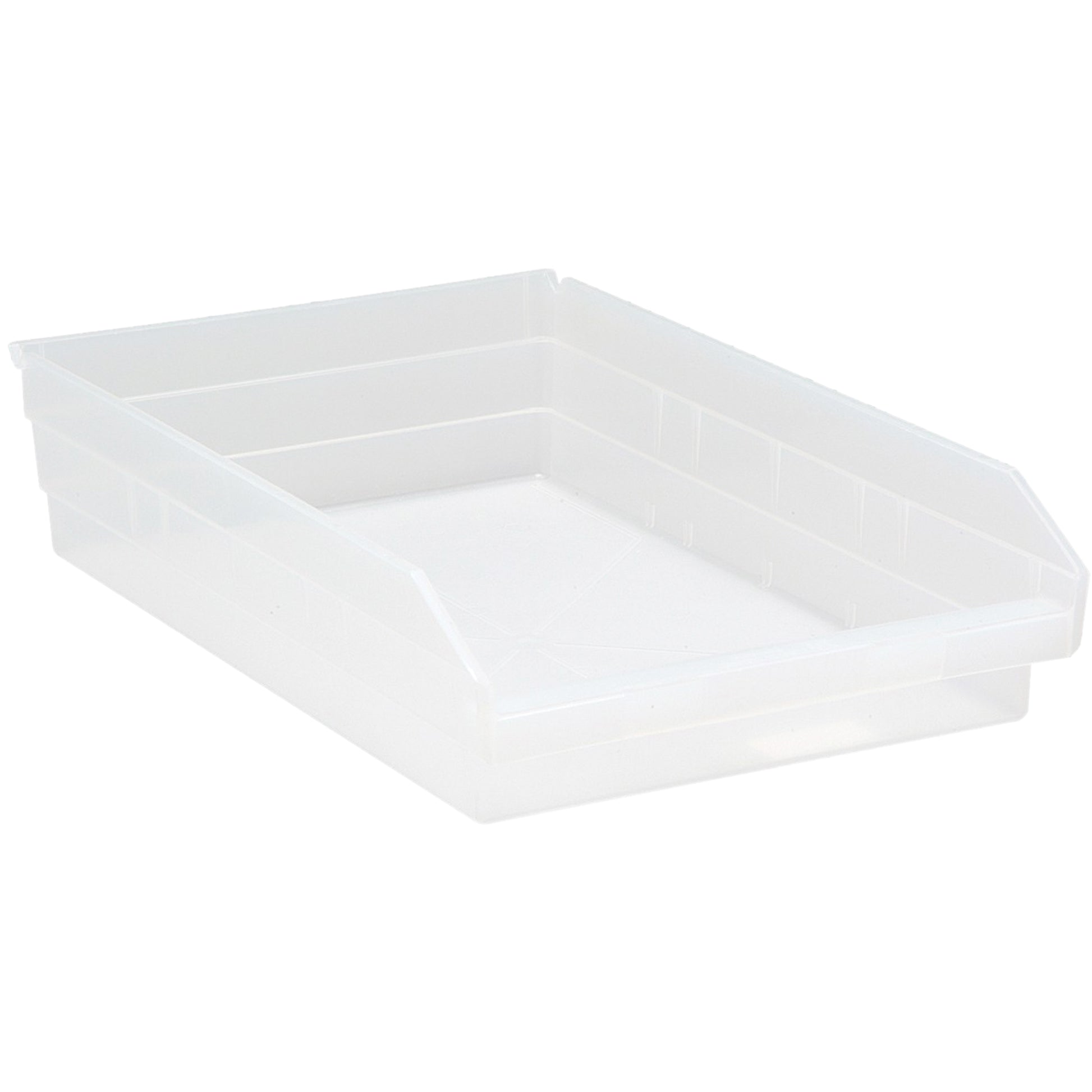 Shelf Bins, 11-1/8" W x 4" H x 17-7/8" D, Clear, 40 lbs. Capacity