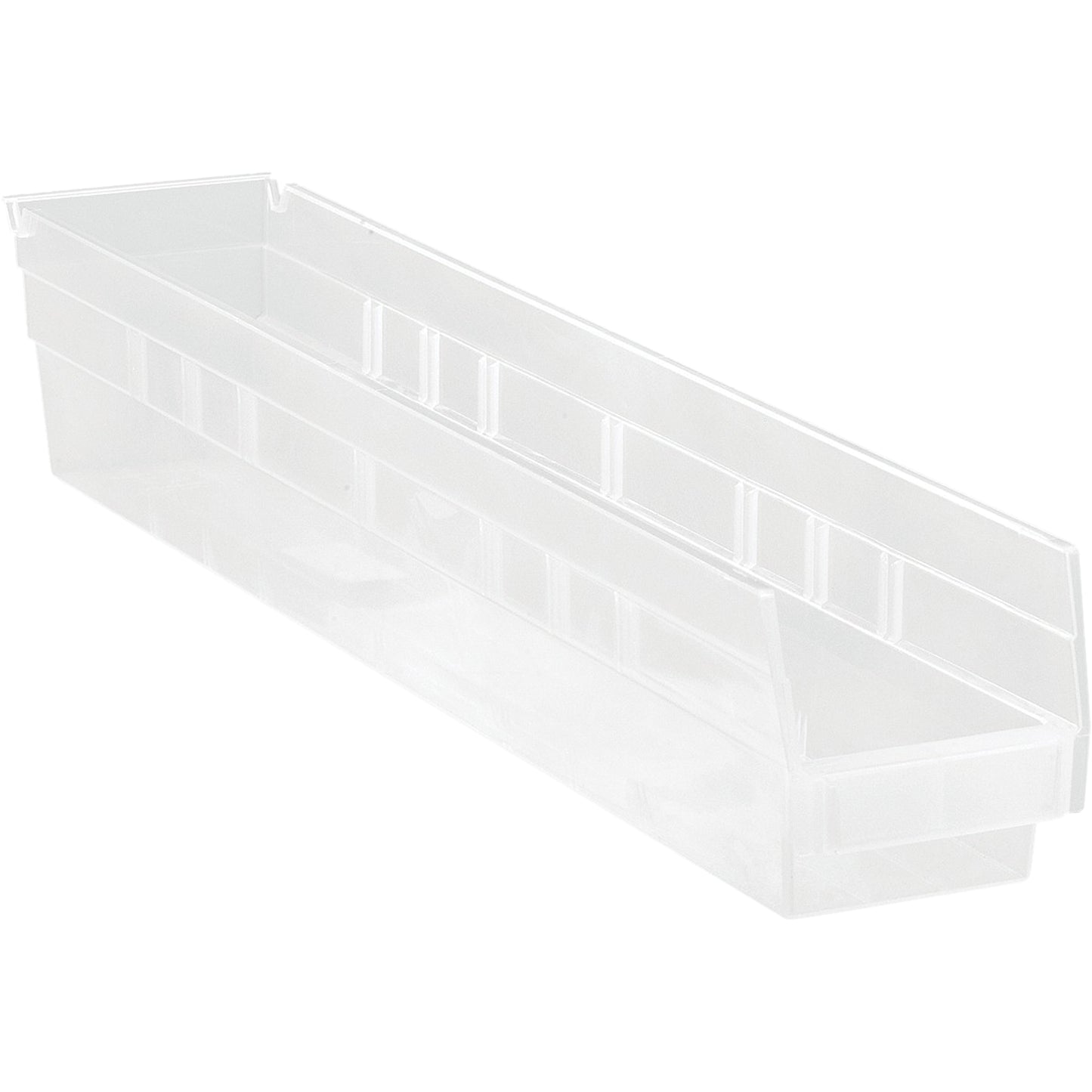 Shelf Bins, 4-1/8" W x 4" H x 23-5/8" D, Clear, 50 lbs. Capacity