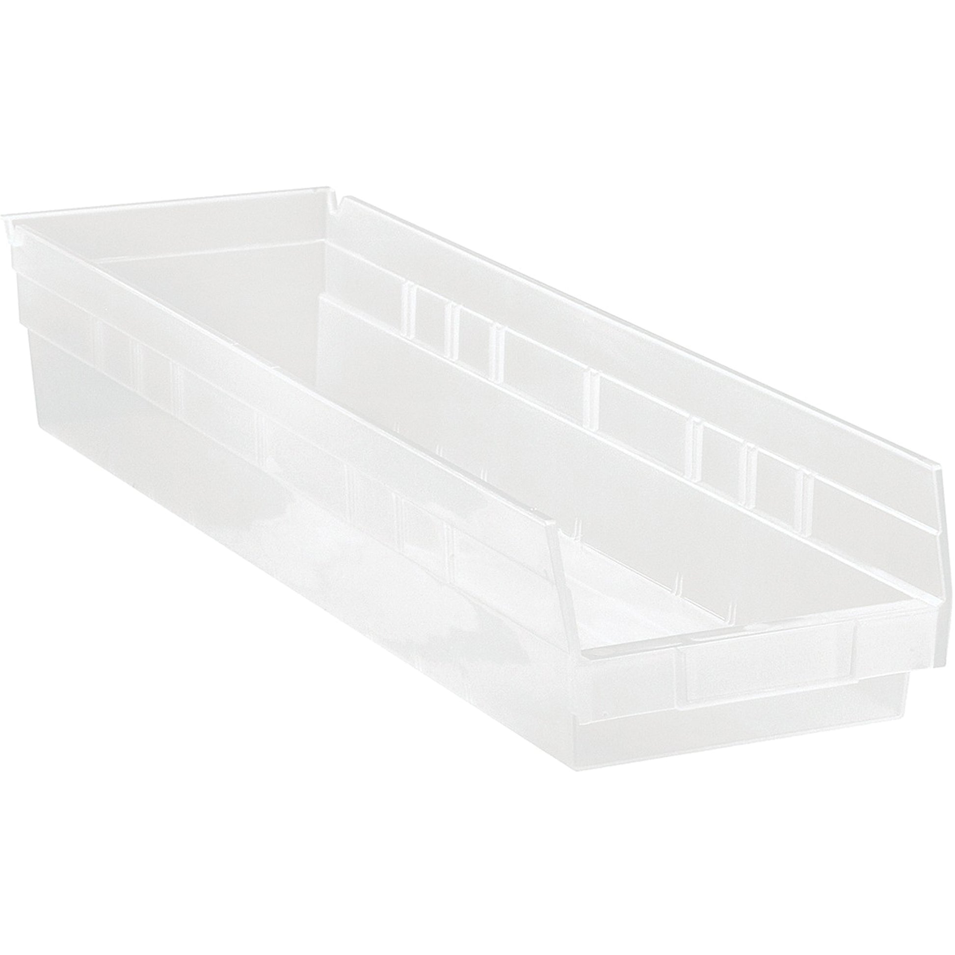 Shelf Bins, 6-5/8" W x 4" H x 23-5/8" D, Clear, 50 lbs. Capacity