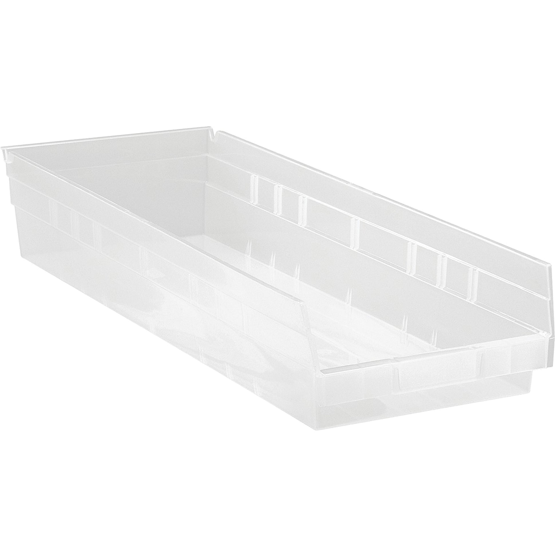 Shelf Bins, 8-3/8" W x 4" H x 23-5/8" D, Clear, 50 lbs. Capacity