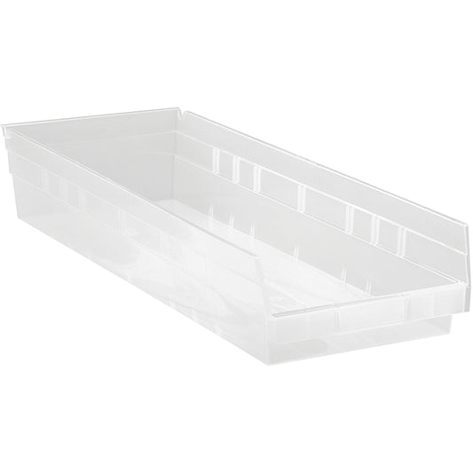 Shelf Bins, 8-3/8" W x 4" H x 23-5/8" D, Clear, 50 lbs. Capacity