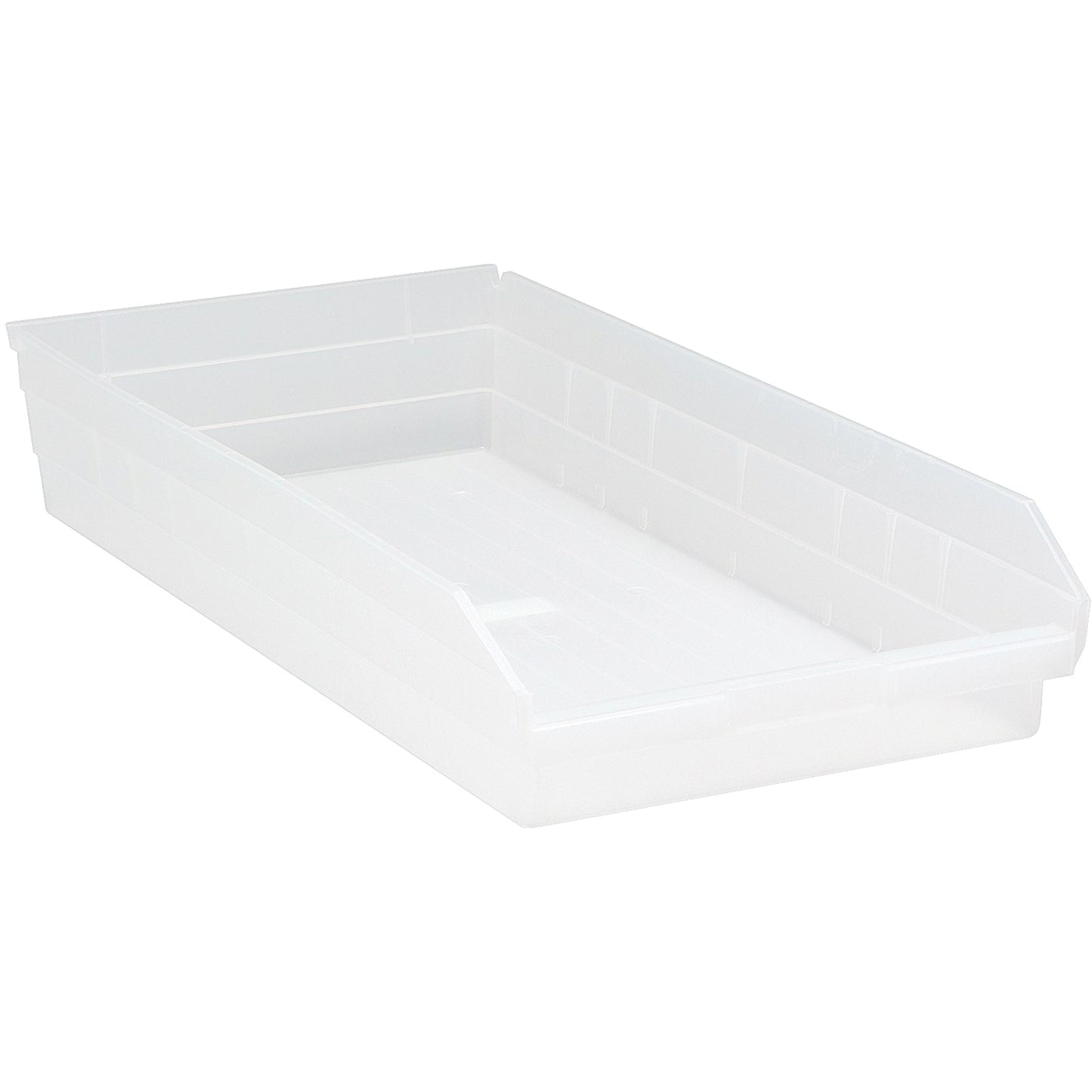 Shelf Bins, 11-1/8" W x 4" H x 23-5/8" D, Clear, 50 lbs. Capacity