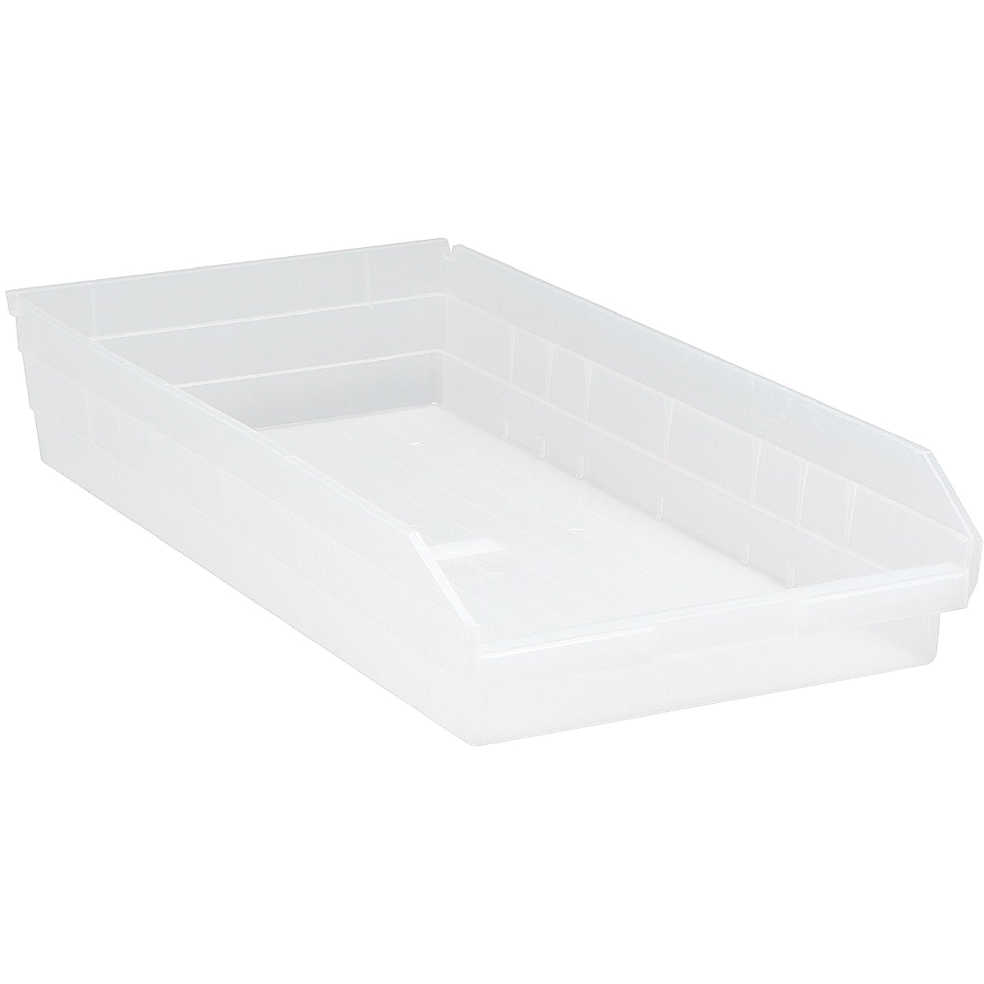 Shelf Bins, 11-1/8" W x 4" H x 23-5/8" D, Clear, 50 lbs. Capacity