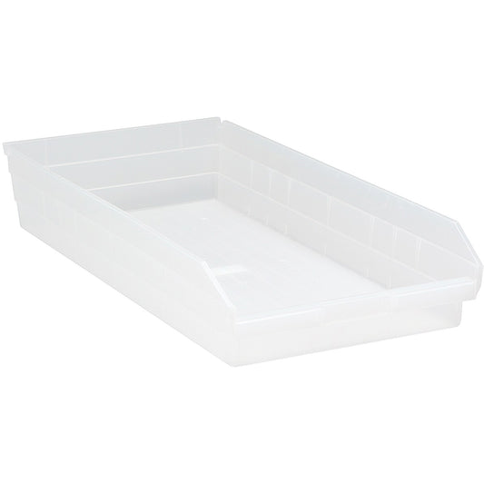 Shelf Bins, 11-1/8" W x 4" H x 23-5/8" D, Clear, 50 lbs. Capacity