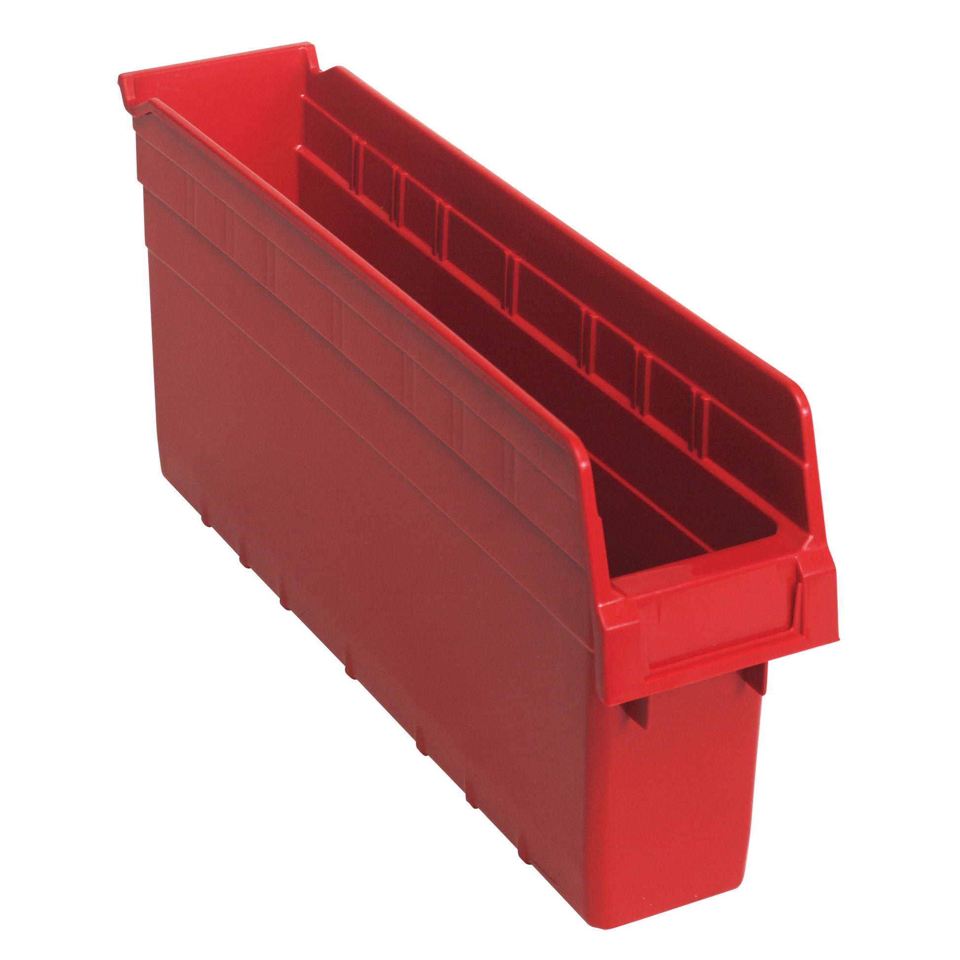 Store-Max Shelf Bins, 4-3/8" W x 8" H x 17-7/8" D, Red, 56 lbs. Capacity