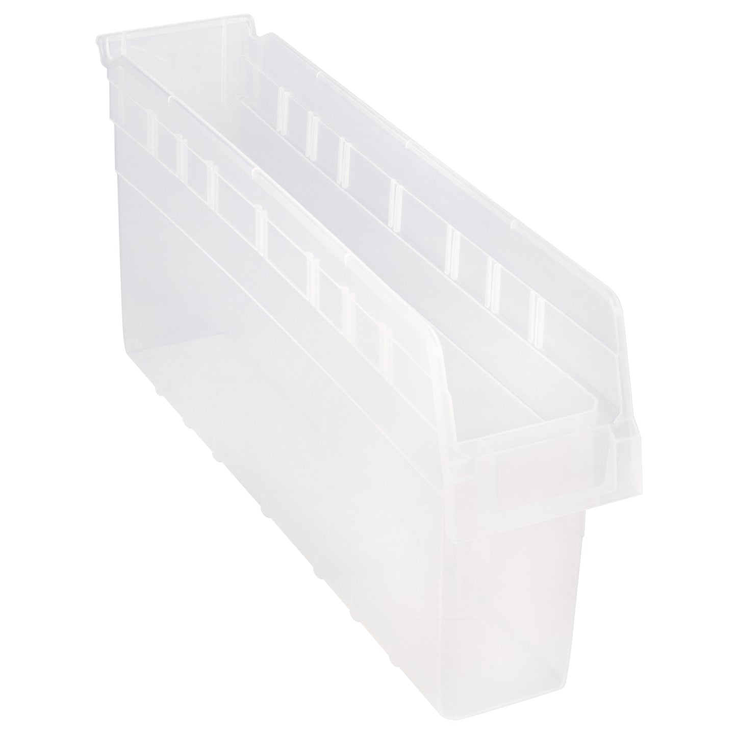 Store-Max Shelf Bins, 4-3/8" W x 8" H x 23-5/8" D, Clear, 68 lbs. Capacity