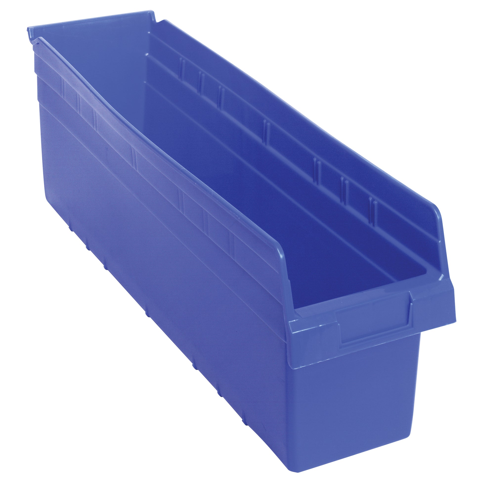 Store-Max Shelf Bins, 6-5/8" W x 8" H x 23-5/8" D, Blue, 68 lbs. Capacity