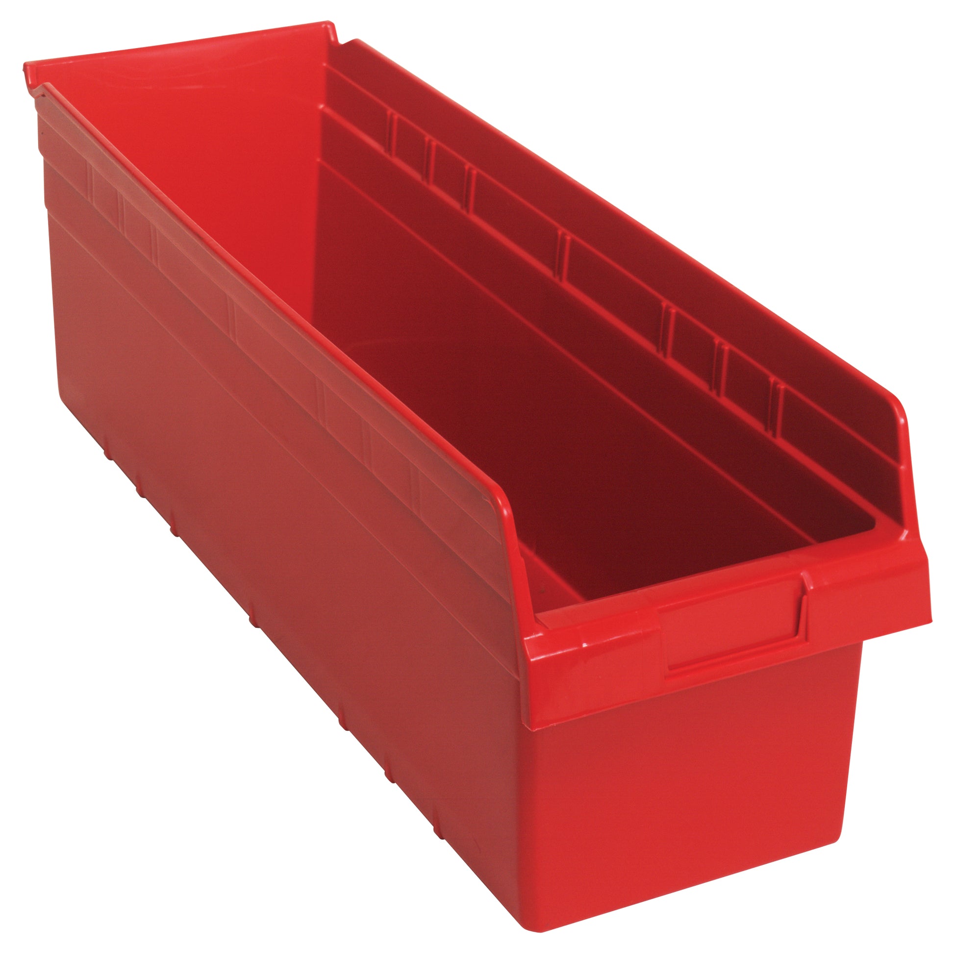 Store-Max Shelf Bins, 8-3/8" W x 8" H x 23-5/8" D, Red, 68 lbs. Capacity