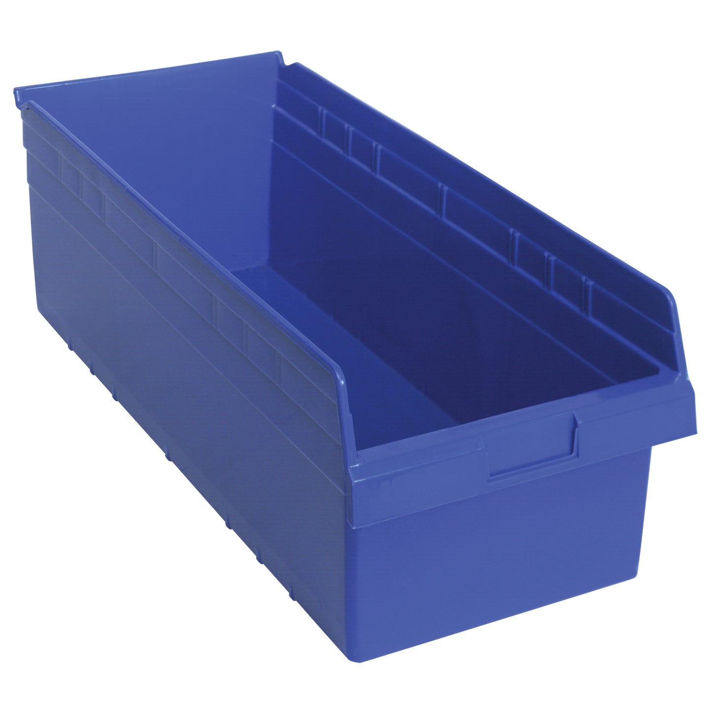Store-Max Shelf Bins, 11-1/8" W x 8" H x 23-5/8" D, Blue, 68 lbs. Capacity