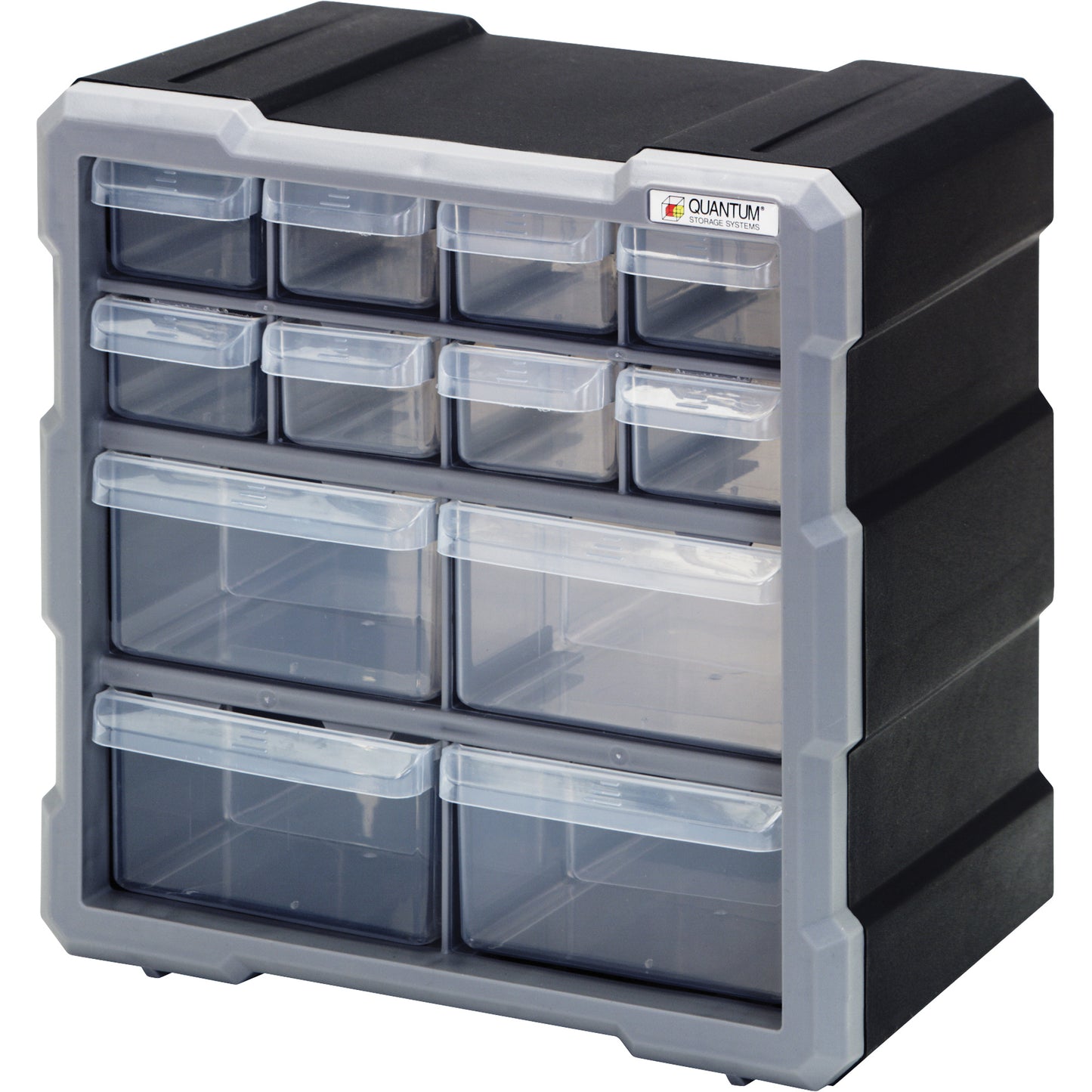 Drawer Cabinet, Plastic, 12 Drawers, 10-1/2" x 6-1/4" x 10-1/4", Black