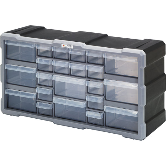 Drawer Cabinet, Plastic, 22 Drawers, 19-1/2" x 6-1/4" x 10", Black