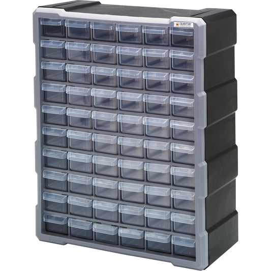 Drawer Cabinet, Plastic, 60 Drawers, 15" x 6-1/4" x 18-3/4", Black