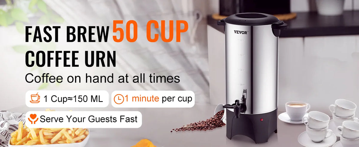 VEVOR Commercial Coffee Urn, 50 Cups Stainless Steel Large Coffee Dispenser, 1000W 110V Electric Coffee Maker Urn For Quick Brewing, Hot Water Urn with Detachable Power Cord for Easy Cleaning, Silver extra image