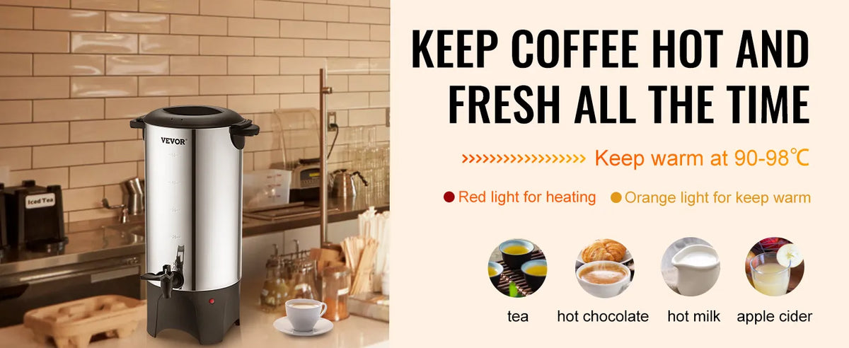 VEVOR Commercial Coffee Urn, 50 Cups Stainless Steel Large Coffee Dispenser, 1000W 110V Electric Coffee Maker Urn For Quick Brewing, Hot Water Urn with Detachable Power Cord for Easy Cleaning, Silver extra image