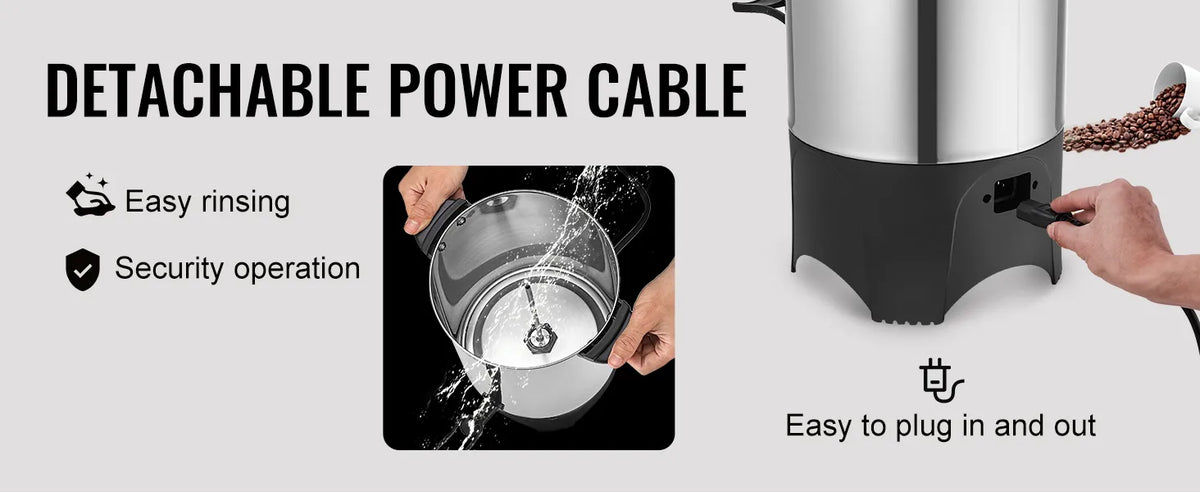 VEVOR Commercial Coffee Urn, 50 Cups Stainless Steel Large Coffee Dispenser, 1000W 110V Electric Coffee Maker Urn For Quick Brewing, Hot Water Urn with Detachable Power Cord for Easy Cleaning, Silver extra image